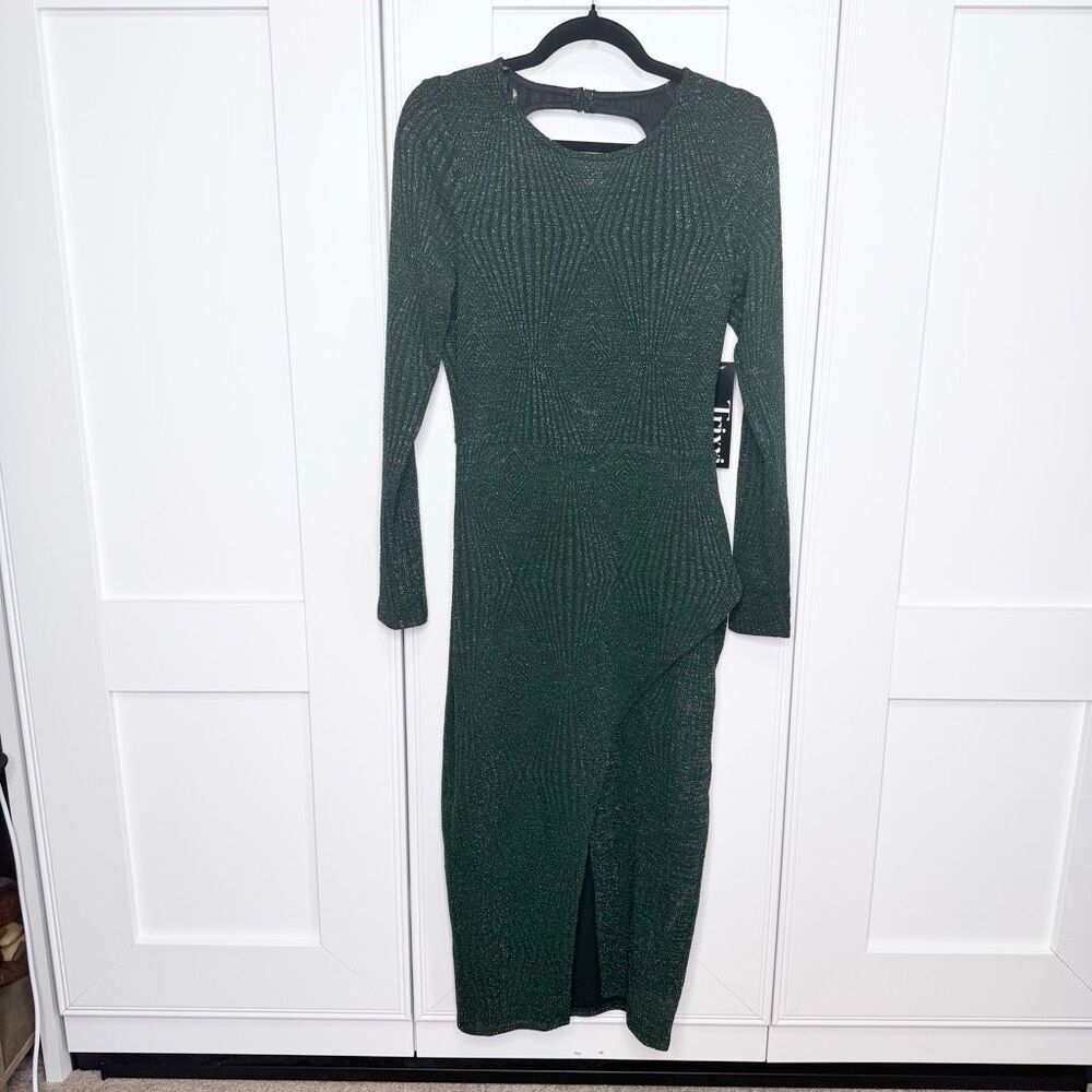 NWT Trixxi Green Sparkle Dress Open Back Large Stretchy (e1)